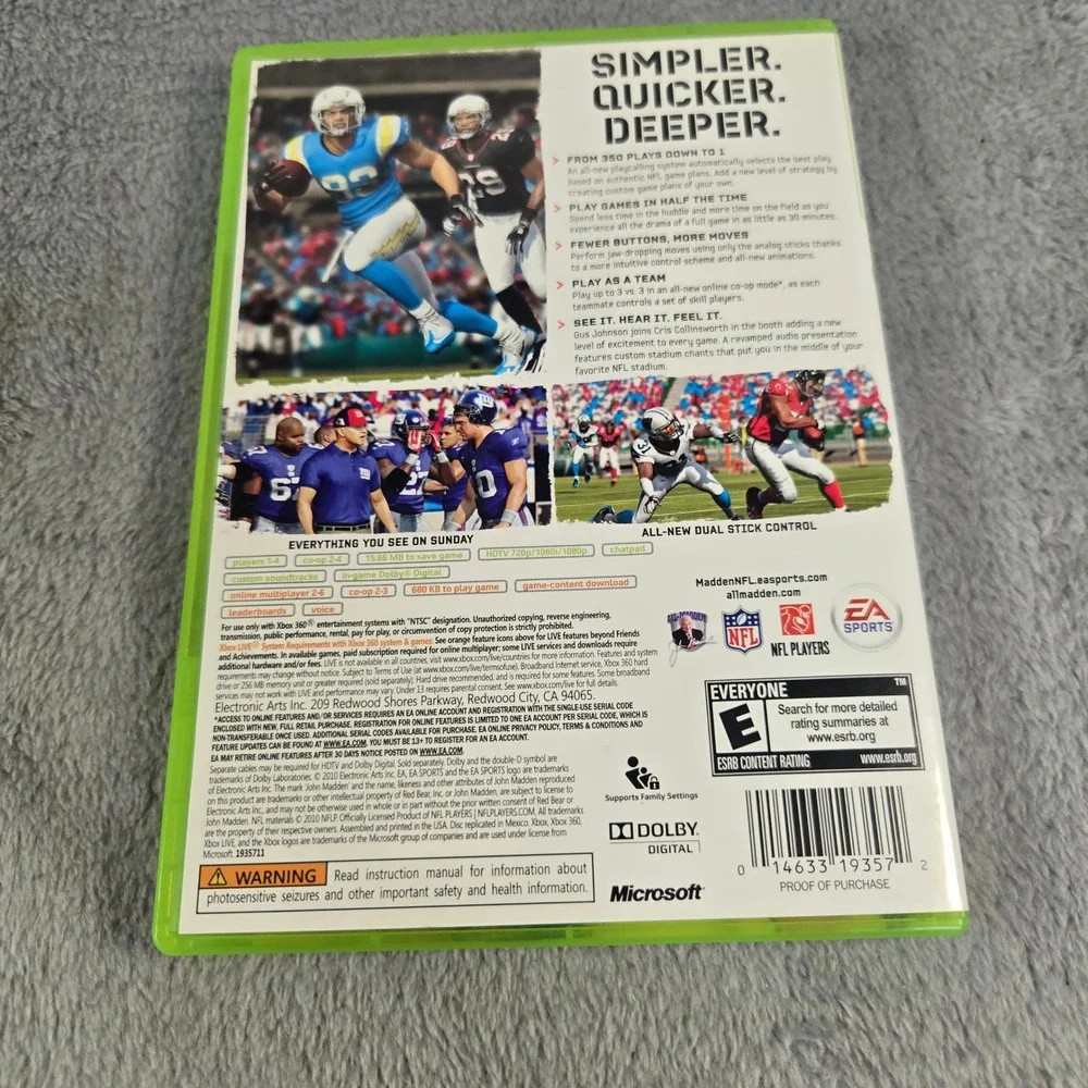 Madden NFL 11 Xbox 360 EA Sports Football Game Drew Brees Cover Tested Works CIB